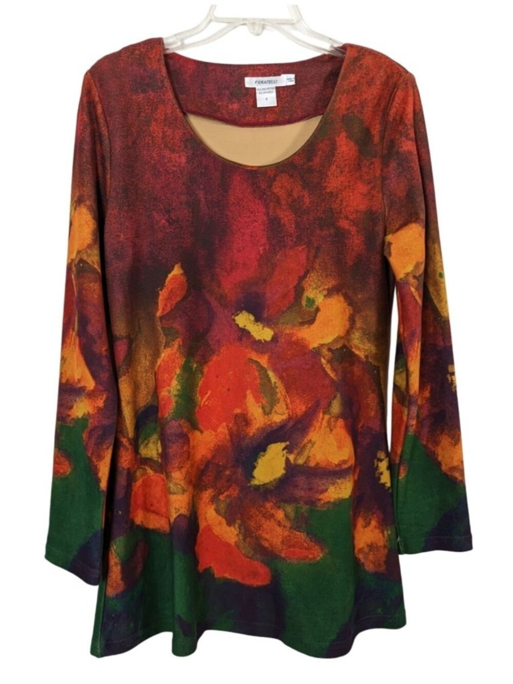 Feratelli Art Abstract Floral print long sleeve tunic top Size S